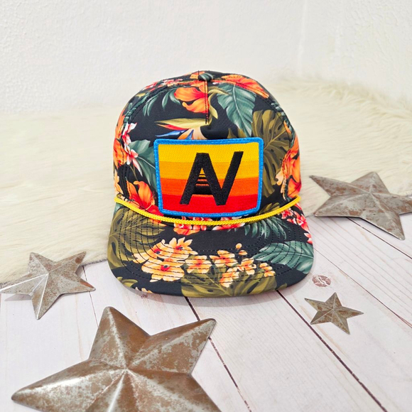 Aviator Nation Accessories - Aviator Nation Black Tropical Hibiscus Floral Snapback Hat AV patch NWOT